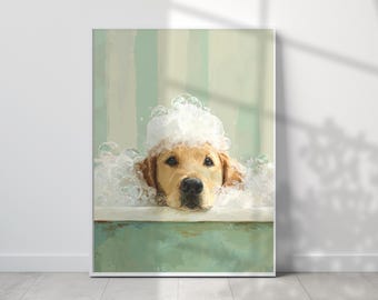 Golden Retriever Bath Print, Cute Dog Bathroom Decor (Digital Download)