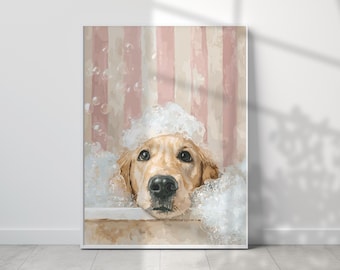 Golden Retriever Bathroom Print, Printable Wall Art for Bathroom Decor, Golden Retriever Wall Printable, Digital Download