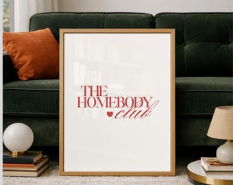 The Homebody Club-poster, trendy afdrukbare muurkunst, digitale download