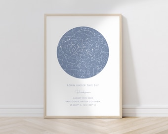 Aangepaste sterrenkaartprint, poster nachtelijke hemel, geboortecadeau baby (digitale download)