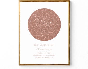 Aangepaste sterrenkaartprint, poster nachtelijke hemel, gepersonaliseerde geboortedatumkunst (digitale download)