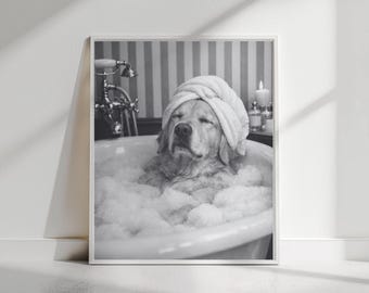 Badafdruk golden retriever, badkamerdecor schattige hond (digitale download)
