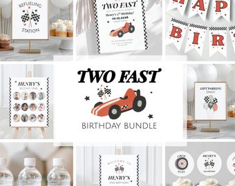 Two Fast Birthday Invitation Decor, Racecar Birthday Decor, Printable Party Bundle 2nd Birthday Boy