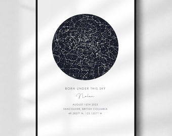 Aangepaste sterrenkaartprint, poster nachtelijke hemel, babycadeau, kinderkamerkunst (digitale download)