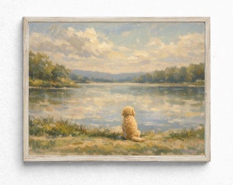 Goldendoodle-aquarelkunstdruk, vintage hondenportret, huisdier muurdecoratie (digitale download)