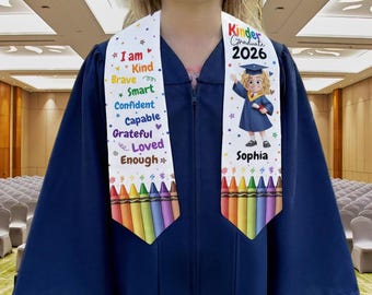 Personalized Graduation Stole - I Am Kind Affirmation Kinder Prek Graduation - Kinder Graduate Stole