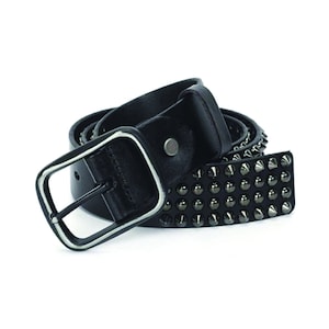 Men Genuine Leather Belt Two-Row-Spike  BLACK