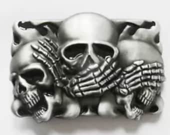 SKULLS See Speak Hear No LIE Belt Buckle