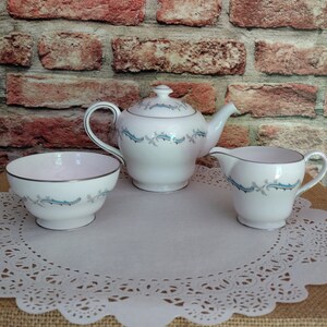 Shelley Bone China: Teapot, Sugar, Creamer Set - Glamis Pattern #14118
