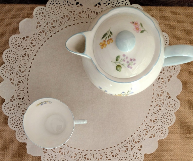 Vintage Shelley Bone China Coffee Pot & Two Teacups Wild Flowers