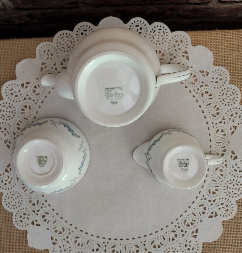Shelley Bone China Teapot Sugar Creamer Set Glamis Etsy
