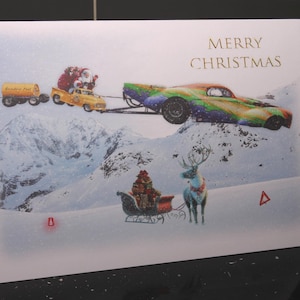 Weihnachtskarte mit Rennwagen Guatemala Express Ideal für Rennfahrer A5 Weihnachtsgeschenk Santa Pod Fan Männer Jungen Mädchen Damen Pro Mod Willys