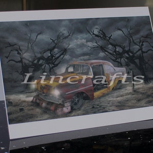 Auto da corsa americana Santa Pod, biglietto d'auguri, Chevy del 1955, biglietto di compleanno per lui, regalo di drag racing, Chevrolet Wall Art Man Cave, Fine-Art