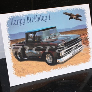 Carte d'anniversaire pour homme, carte de voeux américaine de camionnette, voiture de course de dragsters personnalisée Hot Rod, décoration murale beaux-arts pour homme des cavernes, père, fils,