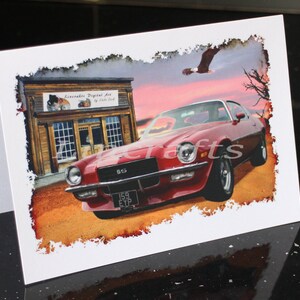 Amerikanisches Auto, Oldtimer, Grußkarte, Chevy Camaro, Chevrolet, Geburtstagskarte für ihn, Hot Rod Geschenk, Kunst für Mannhöhle, Vatertag