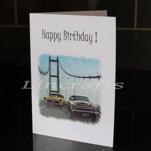 Tarjeta de cumpleaños para hombres, tarjeta de felicitación Drag Race, Gasser Circus, Hot Rod Custom Car Racer, Keepsake Wall Art para Man Cave, Humber Bridge, hijo