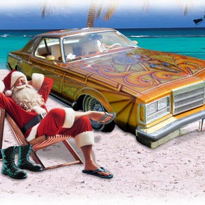 Biglietto di Natale Hot Rod Car per un amante delle auto personalizzate. Ideale per i fan di Santa Pod, uomini, ragazzi, ragazze, donne Nostalgia Sundancer Arte digitale