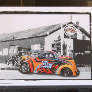 Outlaw Anglia, Santa Pod Raceway, Biglietto d'auguri, Flyin' Fyfer, Biglietto di compleanno per lui, Regalo Hot Rod, Arte da parete ricordo per l'uomo delle caverne, papà, figlio