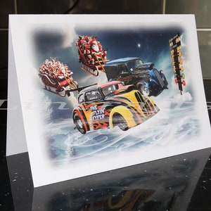 Auto Weihnachtskarte, Flyin 'Fyfer & Ginner's Van Ford Pops, Geschenk für einen Drag Racing Fan dieses Weihnachten. Größe A5. Männer Jungen Mädchen Damen werden es lieben