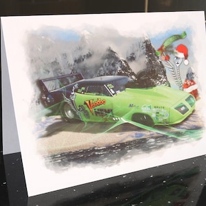 Auto Weihnachtskarte für einen Fan. Ideal für Weihnachten Santa Pod Fan Männer Jungen Mädchen Damen FIA Motorsport Mopar Lover VooDoo Hemi. A5