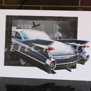 Goth Geburtstag Grußkarte American Car, Big Momma 1959 Cadillac Coupe Deville, Hot Rod Custom, Andenken Wand Fine-Art für Skull Fans
