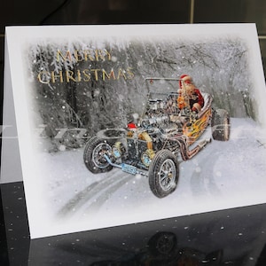 Auto Weihnachtskarte für Papa. Schneller Freddy Ford Modell T. für einen Drag Racing Liebhaber Ideal Weihnachten Santa Pod Fan Geschenk Männer Jungen Mädchen Damen. A5 Größe.