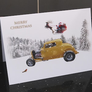Hot Rod Car Weihnachtskarte Hot Rod fürDrag Racing Liebhaber. Ideal für Nikolaus Fan , Männer Männer Jungen Mädchen Damen Nostalgie Ford 32 Deuce Coupé