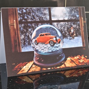 Auto Weihnachtskarte, Ford 34 Coupé Hot Rod Custom Schneekugel Szene idealer Weihnachtsgeschenkanhänger für Vater, Sohn, Jungen, Mädchen, Damen, fan A5 Größe