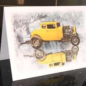 Hot Rod Car Weihnachtskarte Hot Rod fürDrag Racing Liebhaber. Ideal für Santa Pod Fan, mann Männer Jungen Mädchen Damen Nostalgie El Loco Modell B.A5