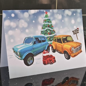 Auto Weihnachtskarte. Geschenkanhänger für Hot Rod Fans und Liebhaber im A5 Stil