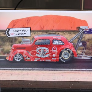 Biglietto di compleanno per uomo, biglietto d'auguri per drag race, Ford Pop fuorilegge australiano, pilota di auto personalizzate Hot Rod, arte da parete ricordo per l'uomo delle caverne, papà, figlio