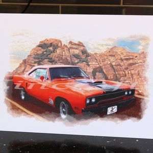 Geburtstagskarte für Männer, Roadrunner American Car Grußkarte, Hot Rod Custom Car Racer, Andenken Fine Art Wall Decor für Man Cave, Dad Son