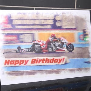 Carte d'anniversaire Per Bengtsson Top Fuel Drag Racing Bike Idéal pour les amateurs de vélo Taille A5 Cadeau hommes garçons filles dames moto, moto