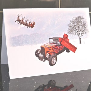 Autokerstkaart, Black & Flame Hot Rod voor een op maat gemaakte autofan Kerstcadeautag voor vader, vader, zoon, jongens, meisjes, dames. A5-formaat