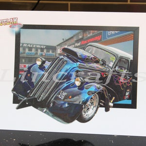 Furgone Fordson di Ginner, biglietto d'auguri Drag Race, biglietto di compleanno per lui, auto personalizzata Hot Rod, arte da parete ricordo per l'uomo delle caverne, papà, figlio