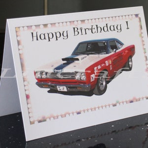 Carte d'anniversaire pour homme, carte de voeux de voiture américaine Roadrunner, voiture de course de dragsters personnalisée Hot Rod, décoration murale beaux-arts pour homme des cavernes, père, fils,