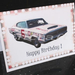 Carte d'anniversaire pour homme, carte de voeux pour voiture américaine Dodge Charger, course de dragsters de voiture personnalisée Hot Rod, décoration murale beaux-arts pour homme des cavernes, père, fils,