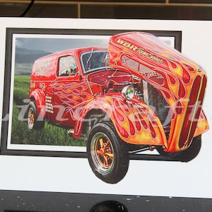 Fordson Van Devils Brew, biglietto d'auguri Drag Race Gasser, biglietto di compleanno per lui, auto personalizzata Hot Rod, arte da parete ricordo per l'uomo delle caverne, papà, figlio