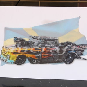 Biglietto di compleanno per uomo, biglietto d'auguri Drag Race, ritiro veloce di Freddy Chevy, pilota di auto personalizzate Hot Rod, arte da parete ricordo per l'uomo delle caverne, papà, figlio
