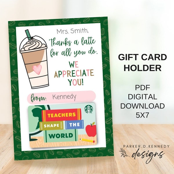 Coffee Gift Card Holder Teacher Appreciation *DIGITAL DOWNLOAD*