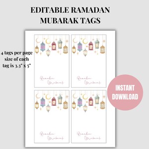 Etiquetas Ramadan Mubarak imprimíveis e editáveis, cartões comemorativos do Ramadã, etiquetas para presentes do Ramadã, etiqueta Iftar, cartão vizinho do Ramadã