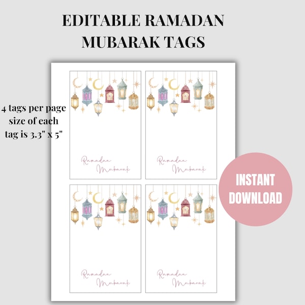 Printable and Editable Ramadan Mubarak Tags, Ramadan Greeting Cards, Ramadan Gift Tags, Iftar Tag, Ramadan Neighbor Card
