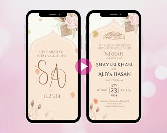 Neutral Animated Nikkah Invitation, Digital Invitation Template, Editable Invitation, Pakistani Wedding, Indian, Muslim, Islamic Wedding