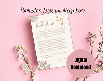 Happy Ramadan Printable Card, Ramadan Printable card for Neighbors, Ramadan Info Card, Ramadan Greeting Card, 4x6 Printable, Iftar tray card