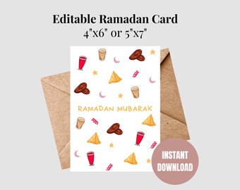Printable/Editable Ramadan Greeting Card, Ramadan Snacks Card, DIgital Ramadan Card, Ramadan Card, Printable Card, Instant Ramadan Card