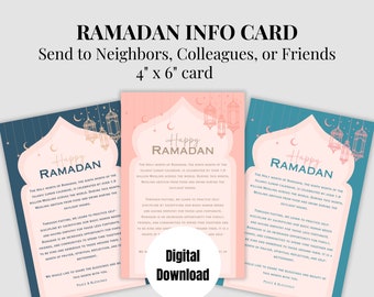 Happy Ramadan Printable Card, Ramadan Printable card for Neighbors, Ramadan Info Card, Ramadan Greeting Card, 4x6 Printable, Iftar tray card