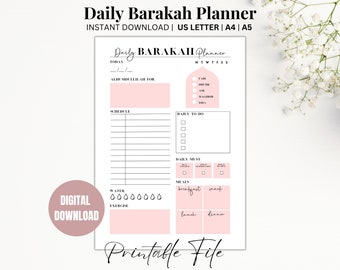Planificador diario digital Barakah rosa, planificador diario de Ramadán, planificador islámico, planificador diario imprimible, rastreador de Salah, rastreador del Corán, para hacer