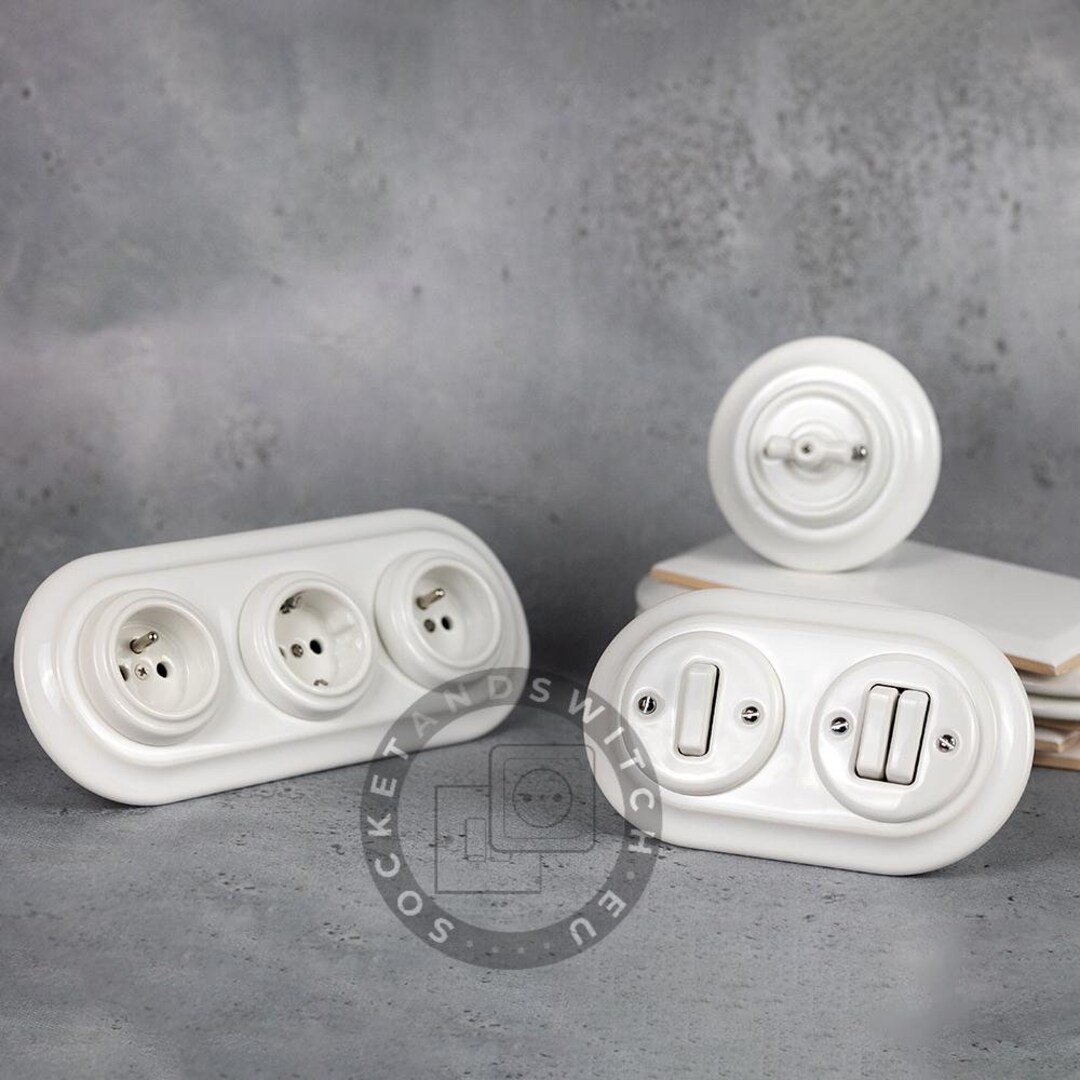 Double Light Rocker Switch, 2 Gang One-way Switch, Ceramic Light Switch ...