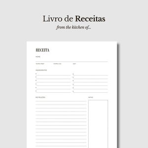 Template de Página de Receita em Português, pagina de receitas em branco, cartão de receitas, A5, download instantâneo, modelo para receitas