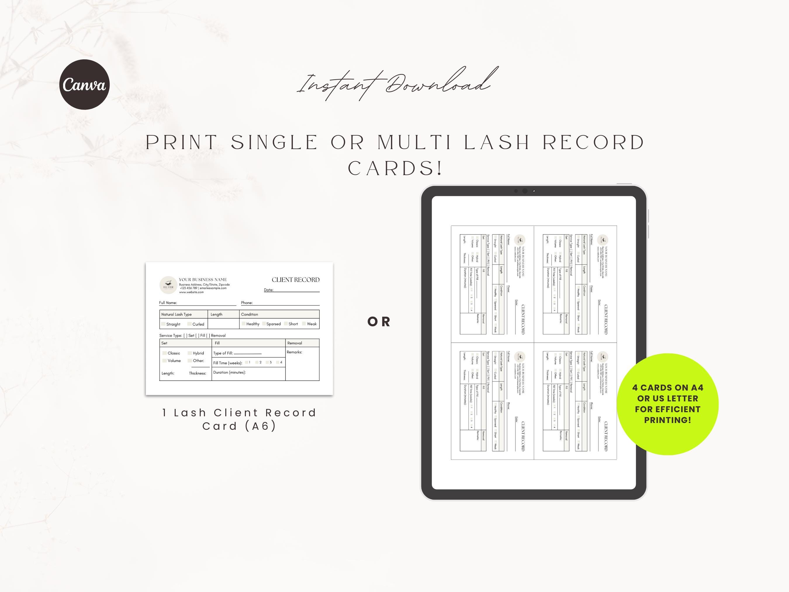 Lash Tech Client Record Form Template | Editable Eyelash Extension ...